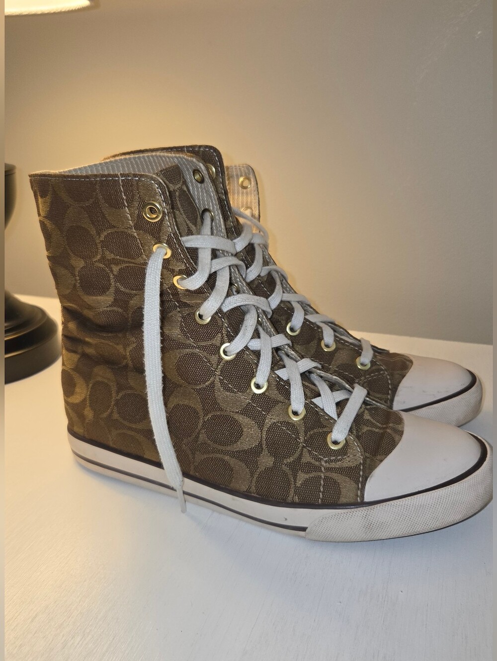 Rare Vintage Coach High Top Sneakers Bonney, Size 9, Brown Signature C Mono Y2K